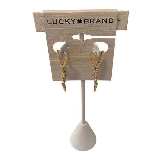 Matte Goldtone Pave Lightening Bolt Earring - Picture 1 of 5